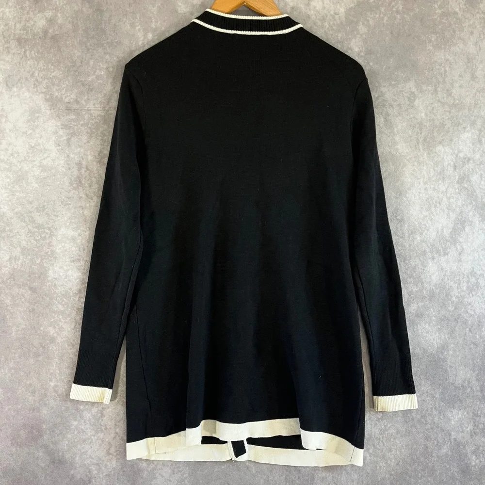 Zara Knit Cardigan Womens S Black Longline Pearl Button Contrast Trim *See Desc* - Picture 3 of 10